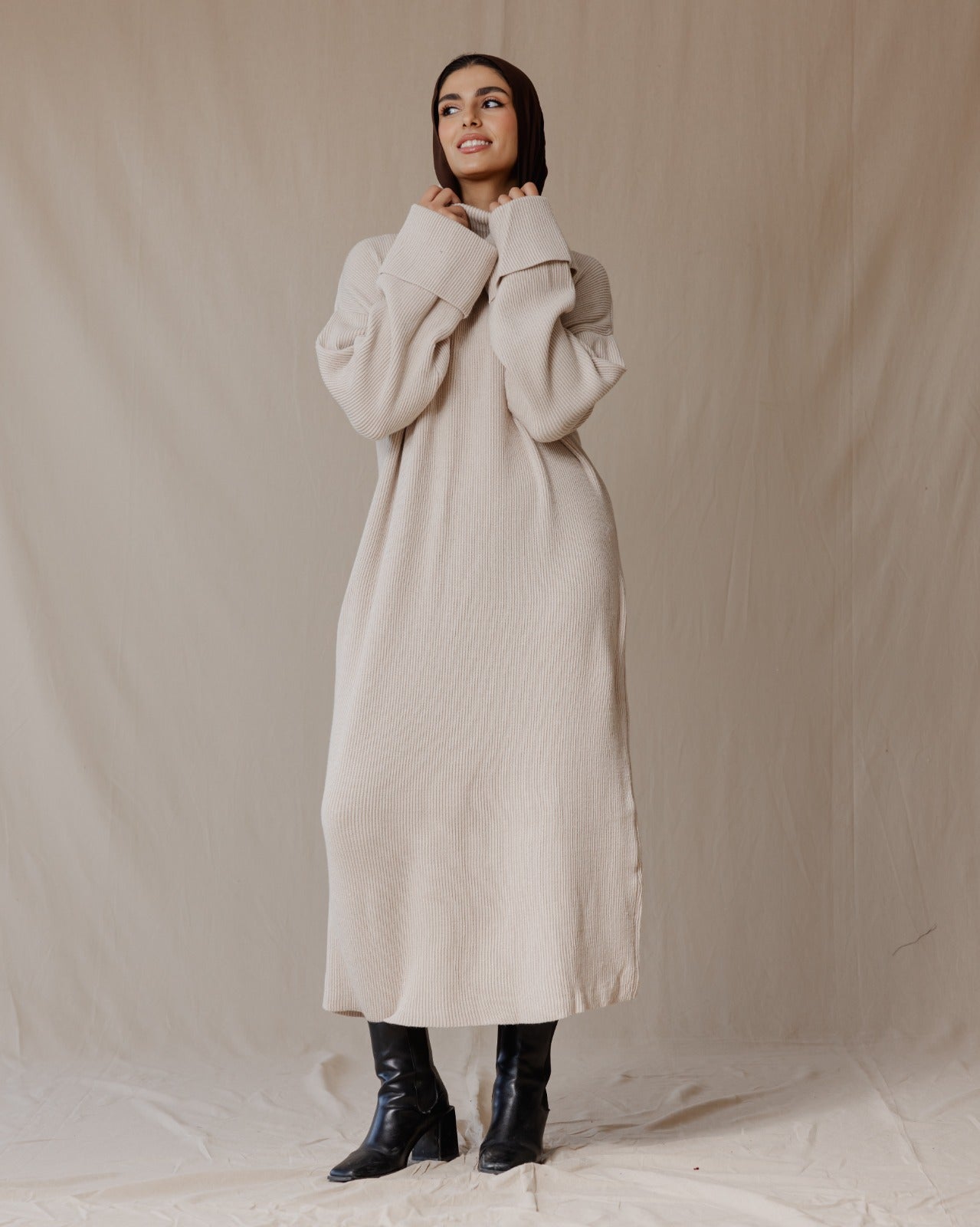 Warm Knit Dress Beige