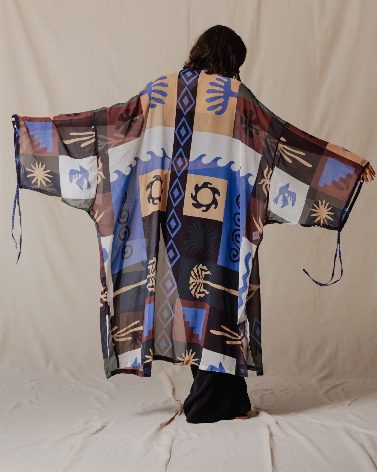 Yukata Kimono In Olive And Blue Colors