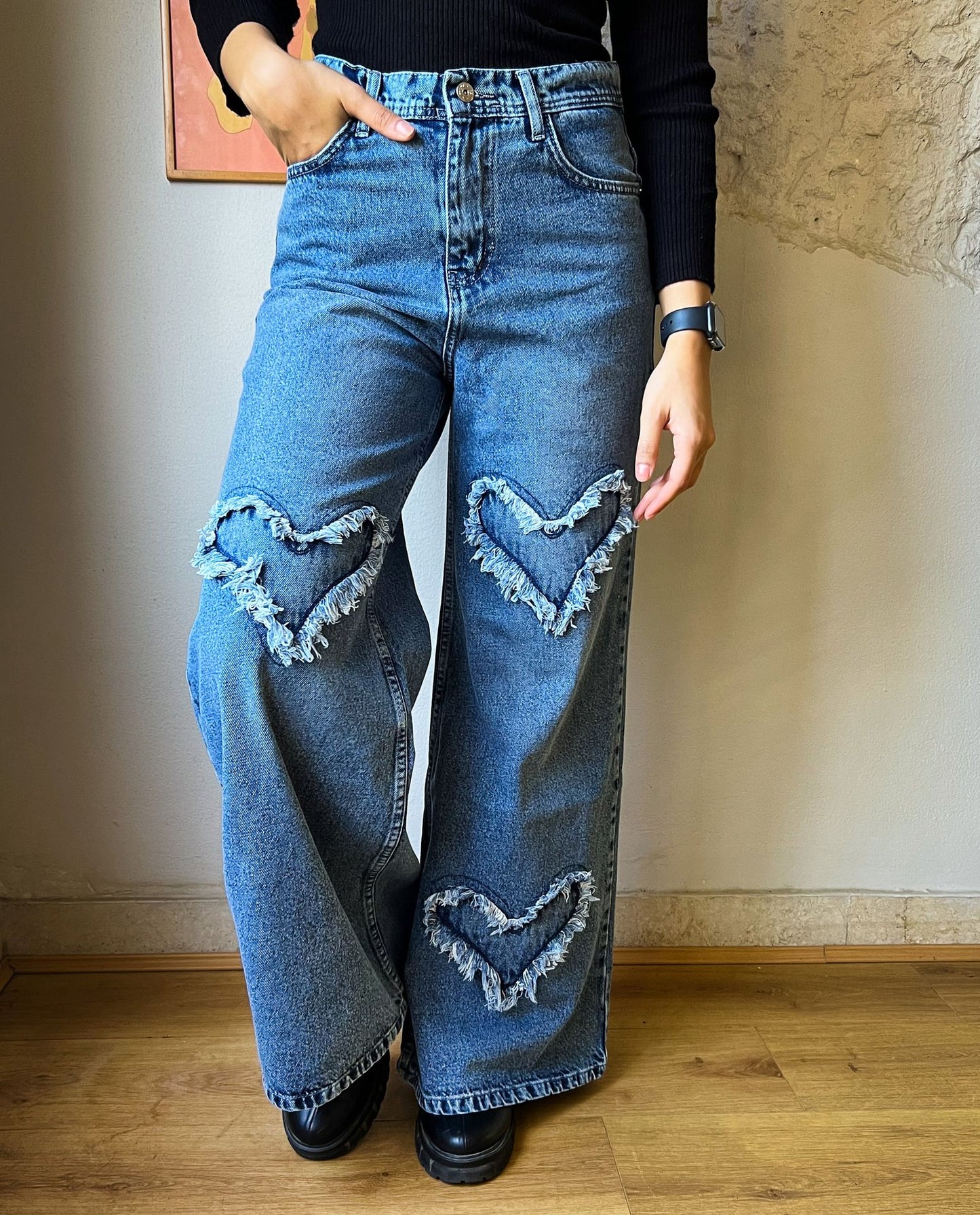 Heart-Shaped Denim Pants