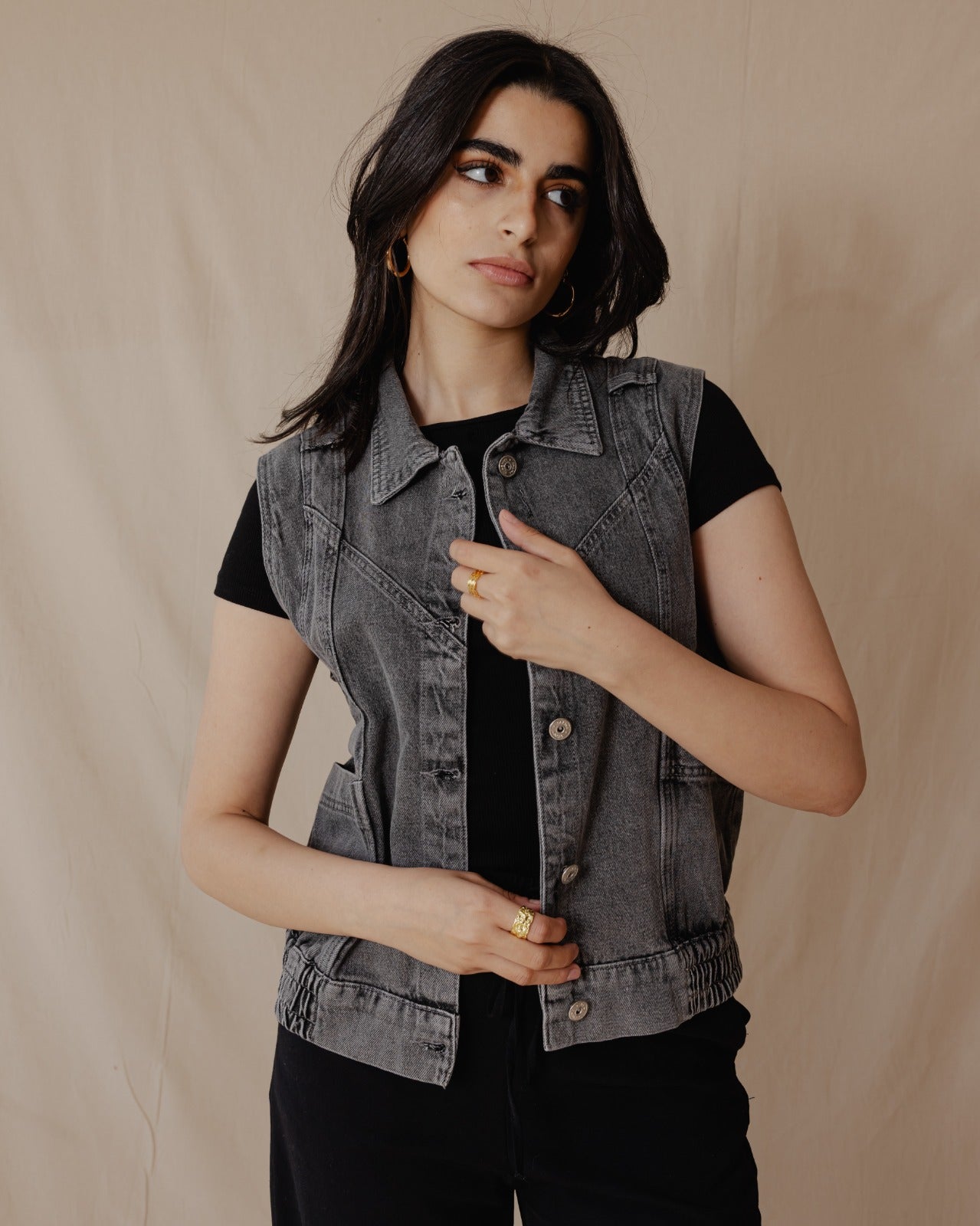 Washed Denim Vest Black