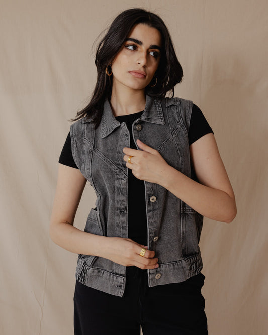 Washed Denim Vest Black