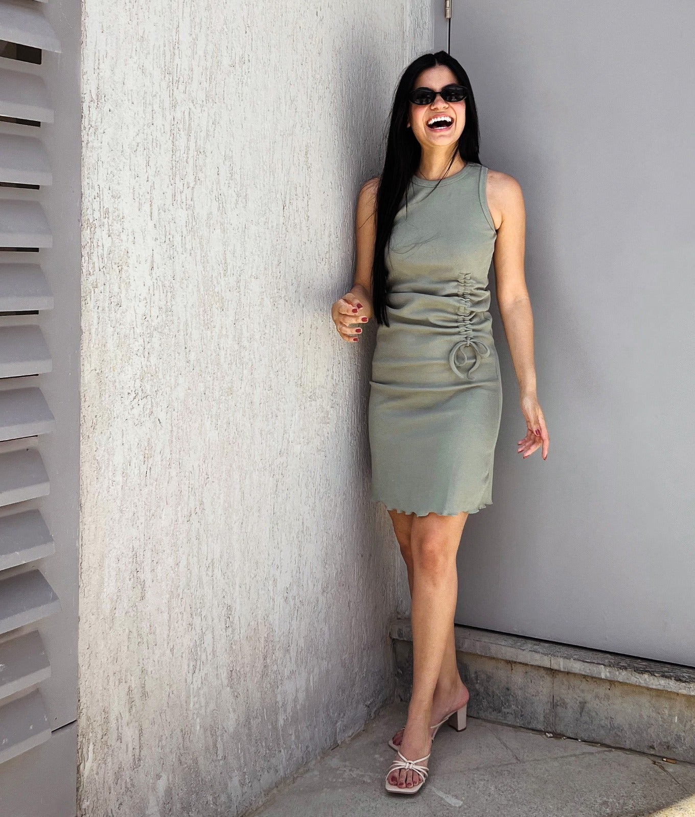 Drawstring Fitted Dress Olive