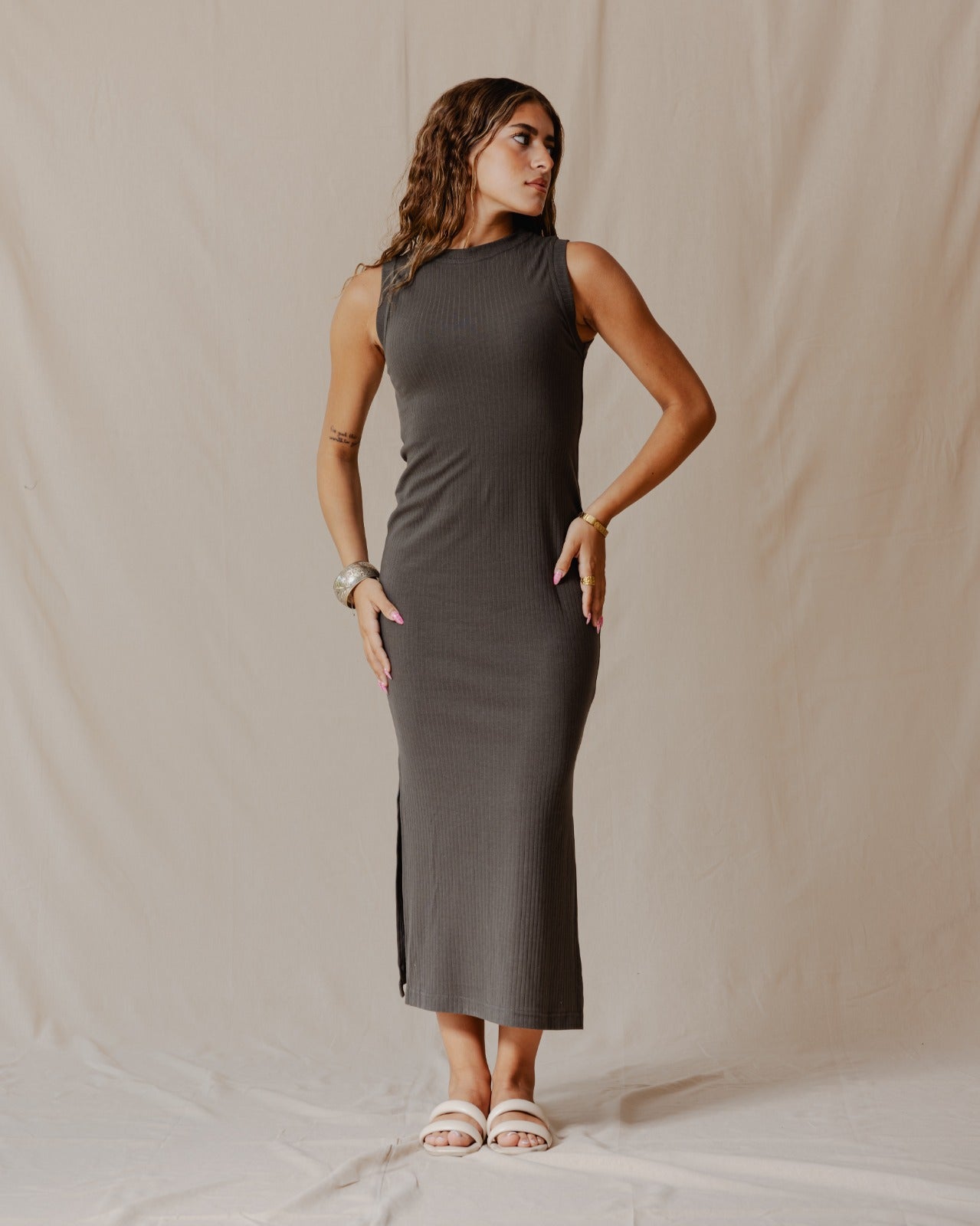 Amelia Ribbed Dress Olive