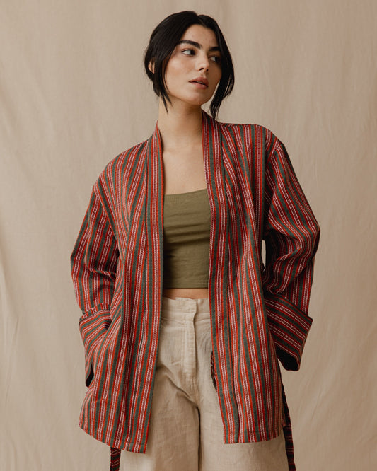 Striped Kimono Olive X Orange