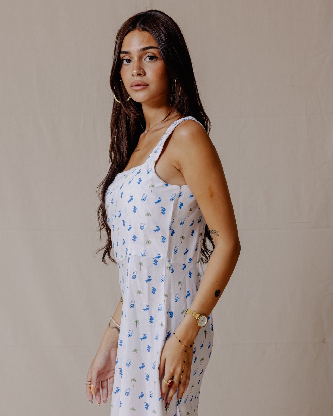 Tropical Nazar Palm Dress Blue