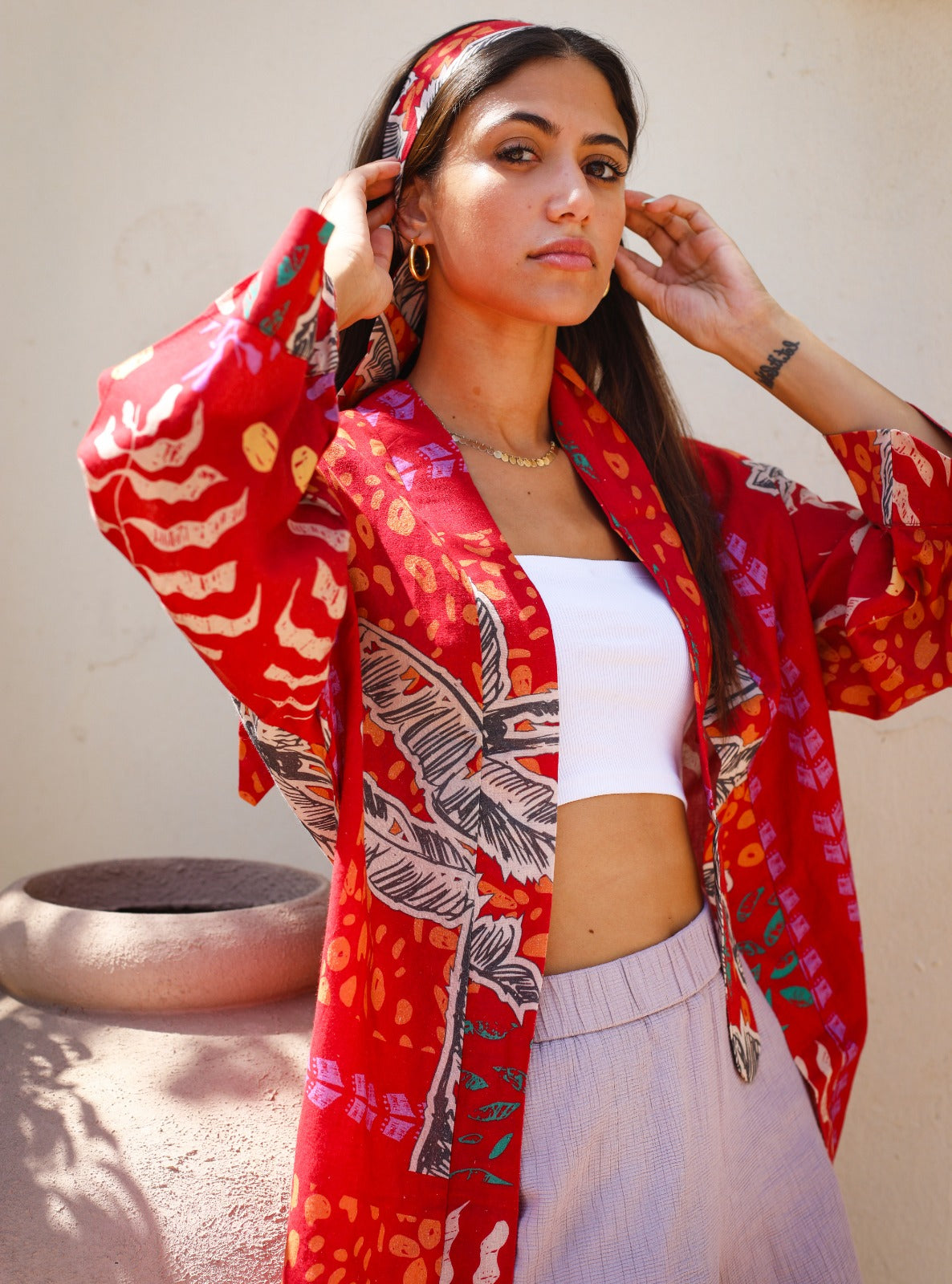 The Palms Linen Kimono Red