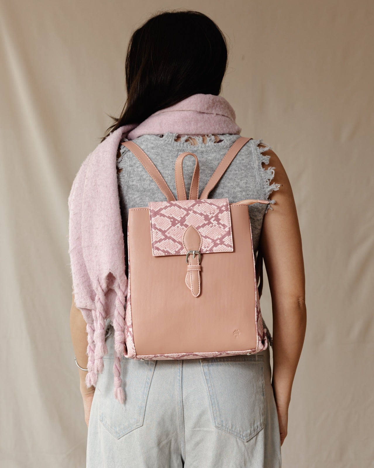 Rectangle SnakeSkin Backpack Pink