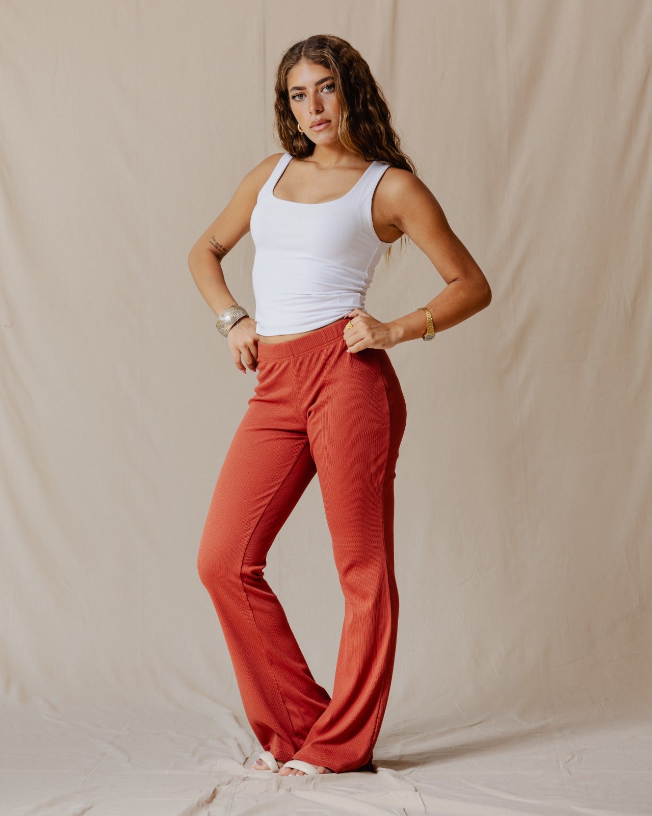 Flare Ribbed Pants Brick