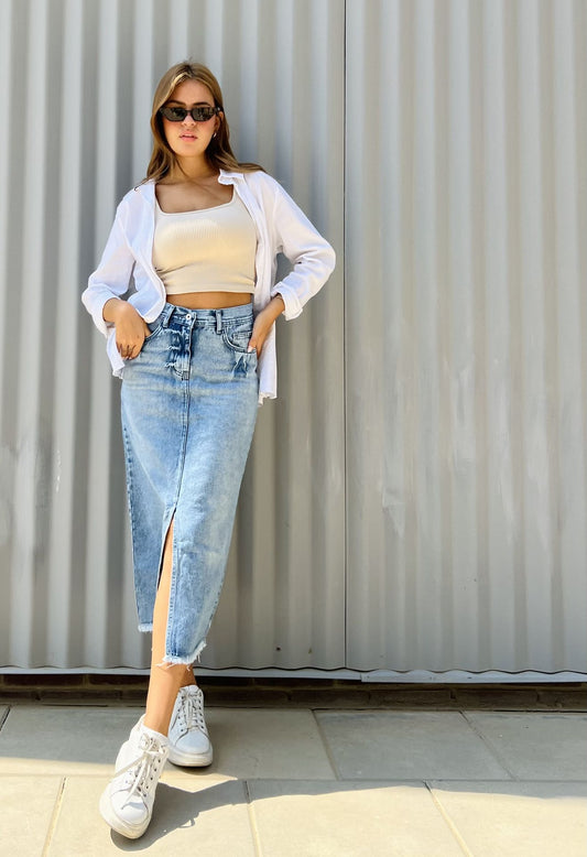 Denim Skirt With A Slit