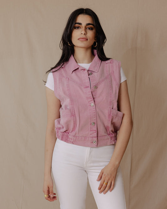 Washed Denim Vest Pink