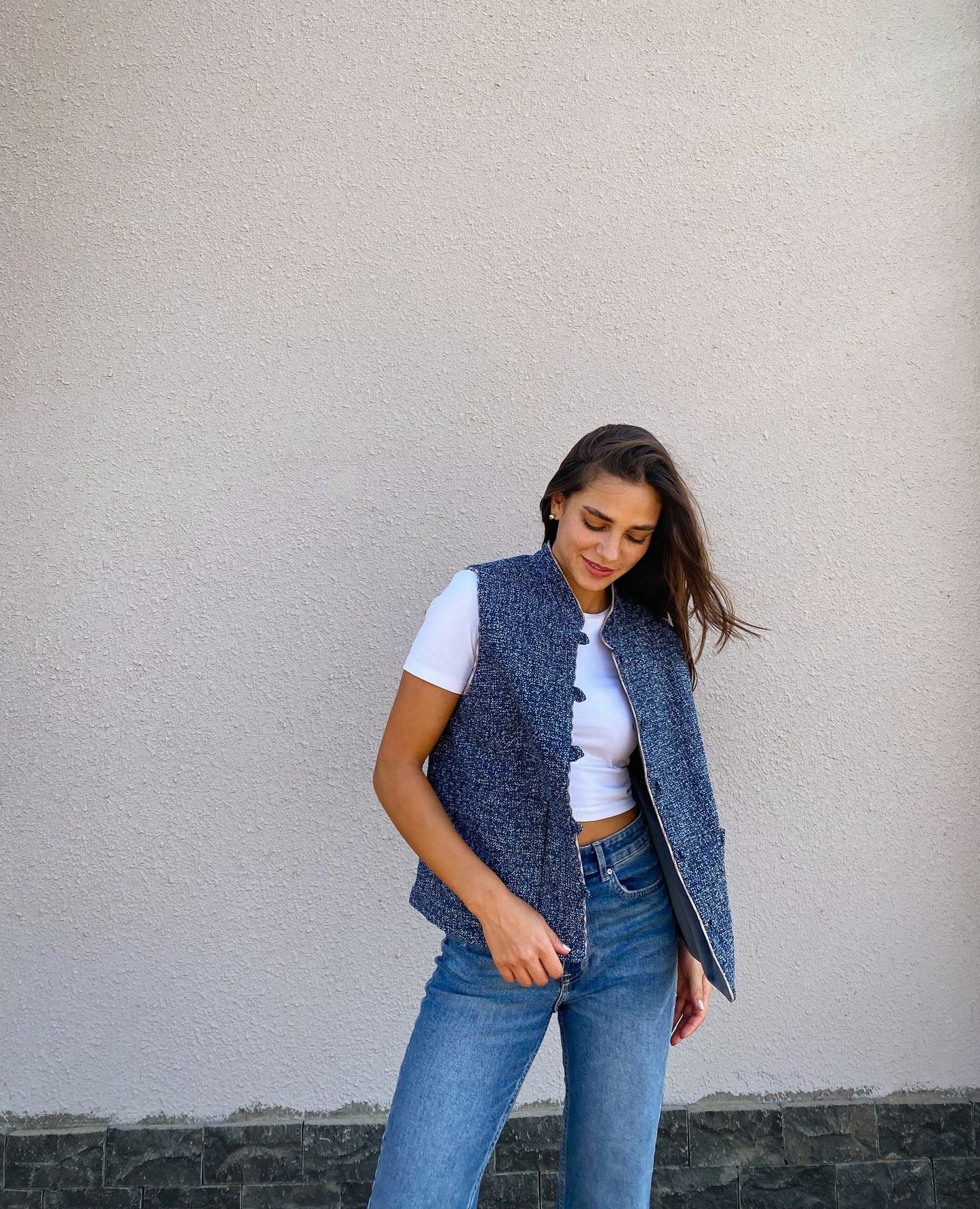 Greta Double Faced Vest Mint X Navy