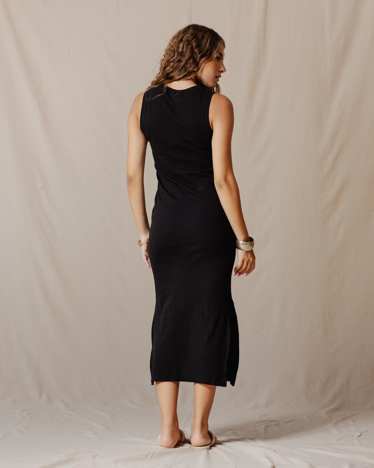 Amelia Ribbed Dress Black