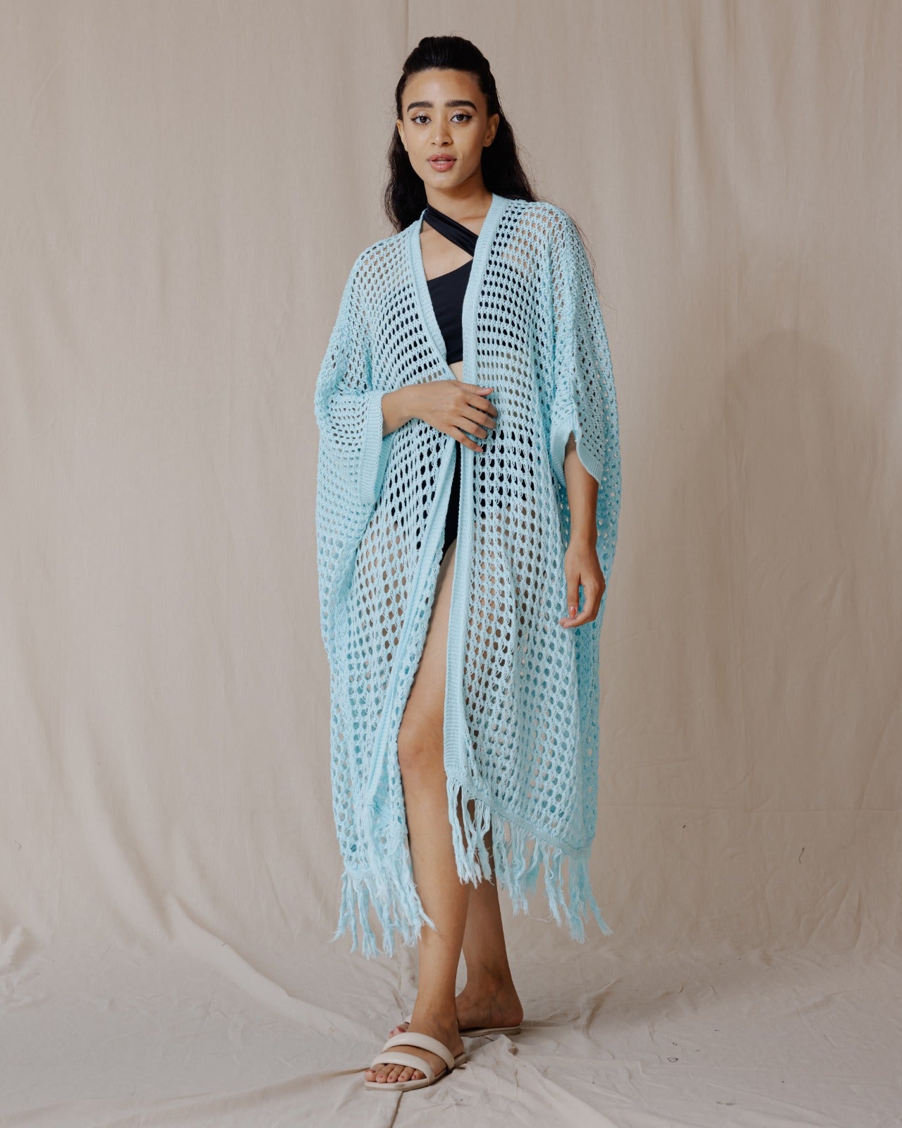 Trico Fringed Kimono Turquoise