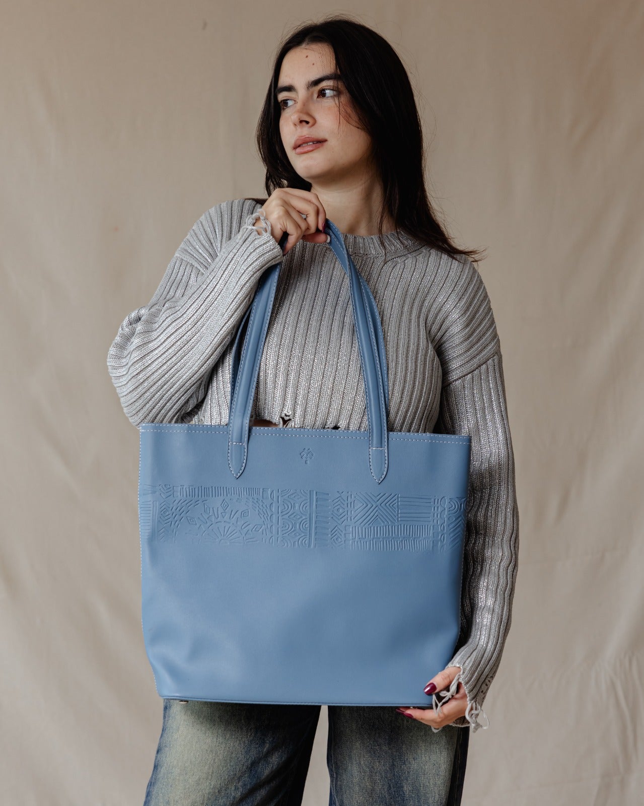 The Mayan Leather Tote Baby Blue