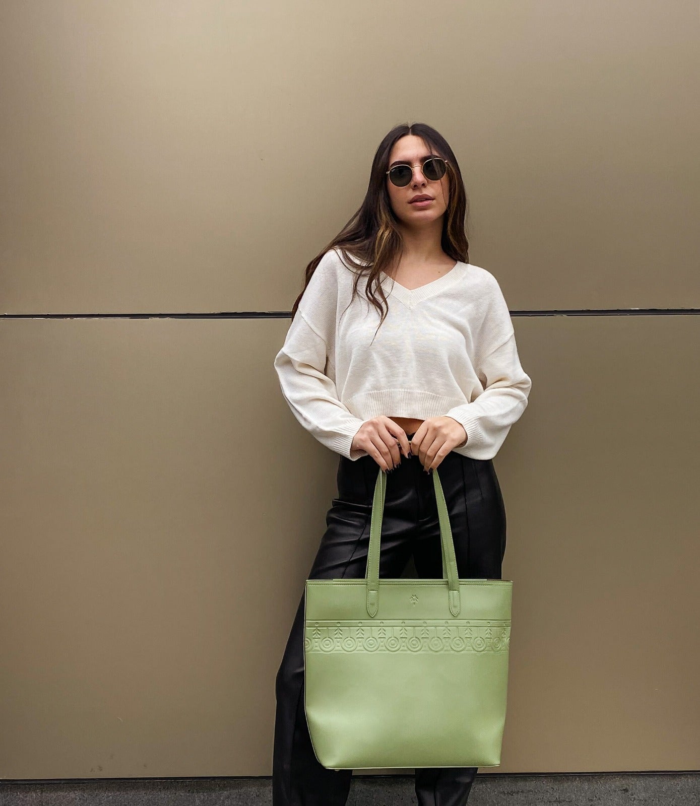 Leather Tote Clan Pistachio