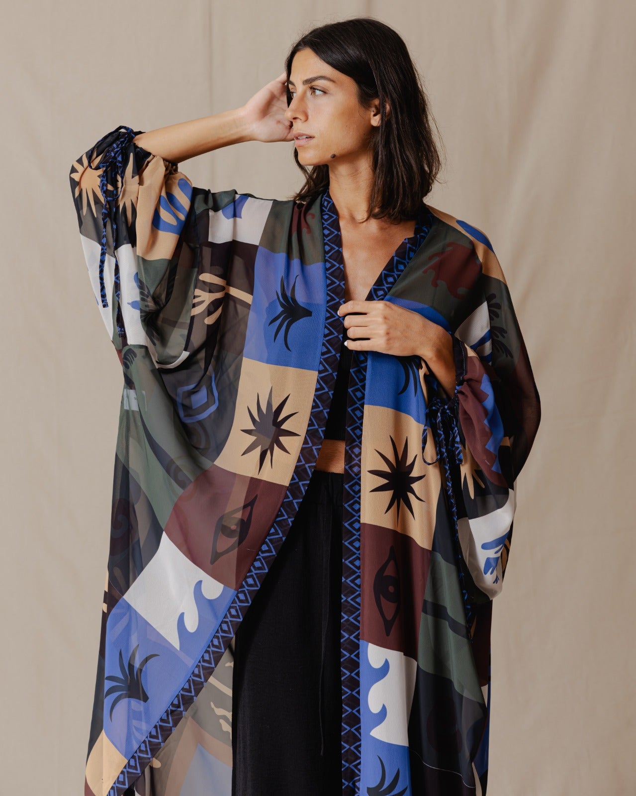 Yukata Kimono In Olive And Blue Colors