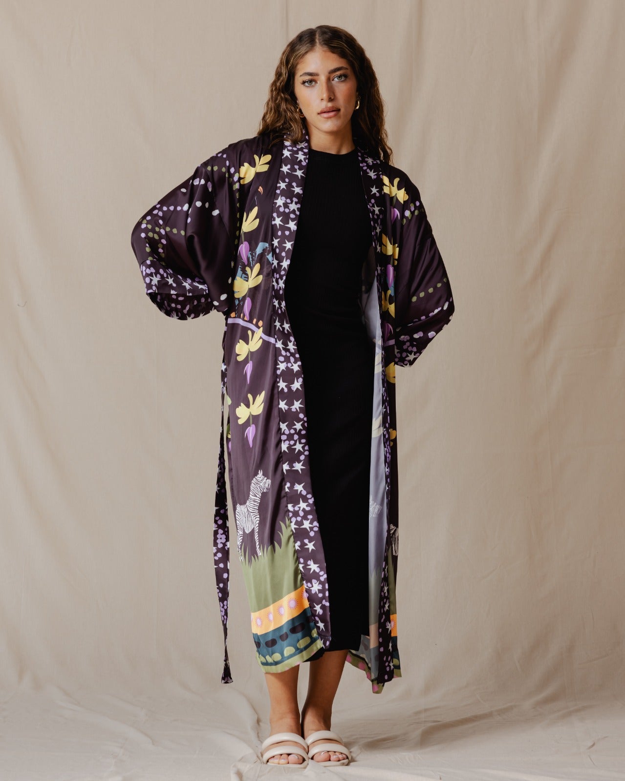 Jungle Night Sparks Satin Kimono