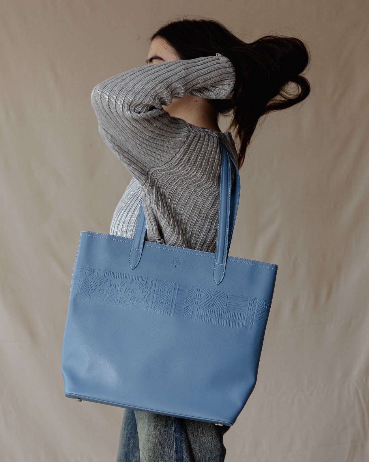 The Mayan Leather Tote Baby Blue