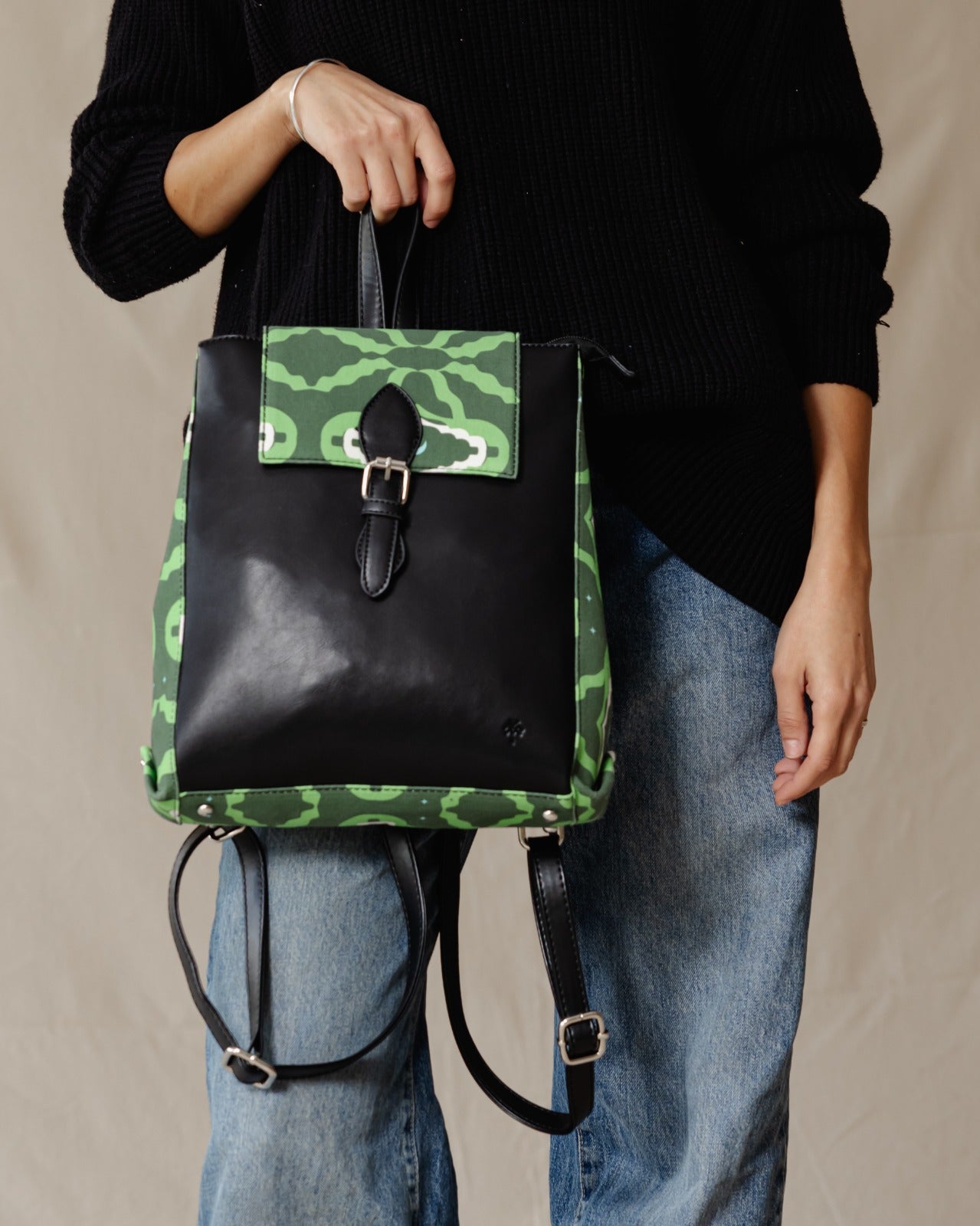 Rectangle Printed Backpack Green