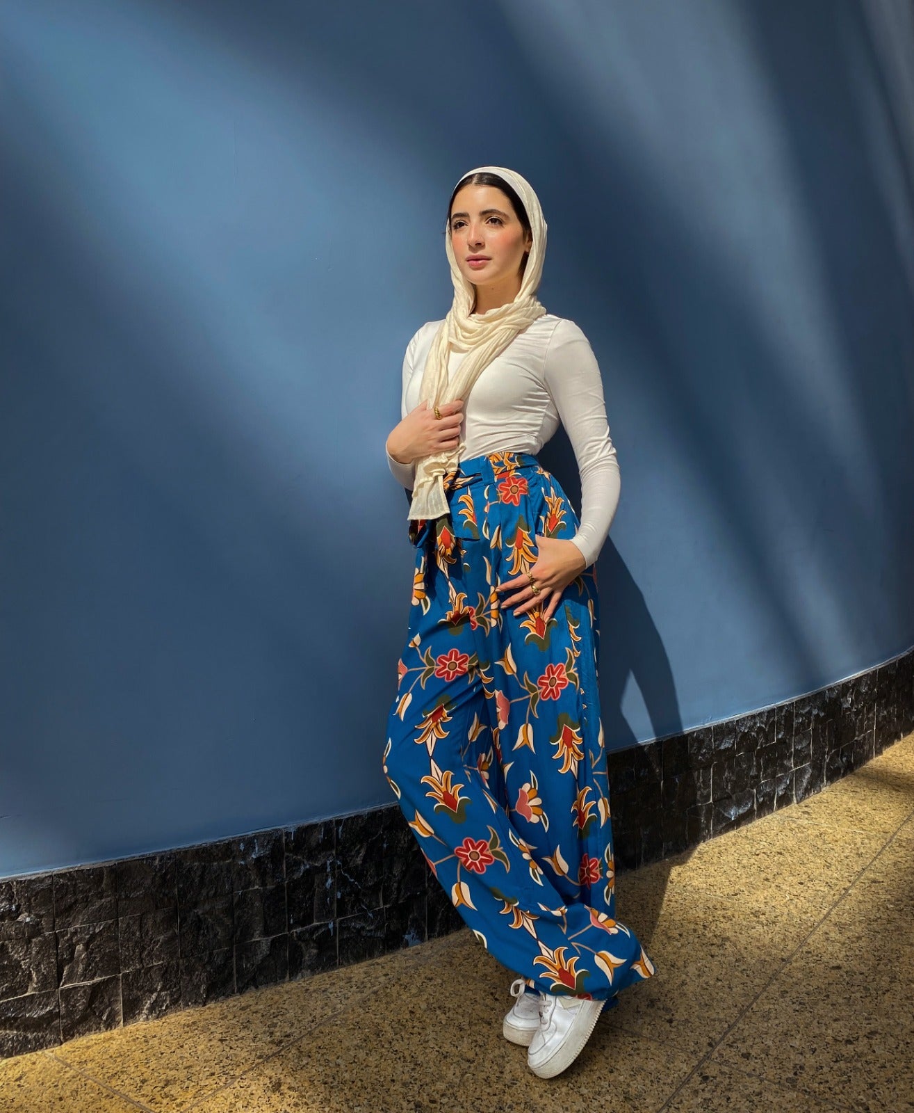 Persian Floral Cotton Pants Blue