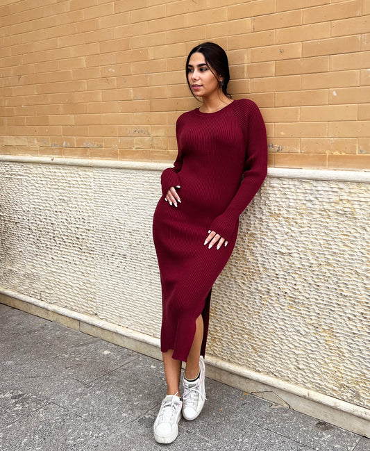 Daring Knitted Dress Burgundy