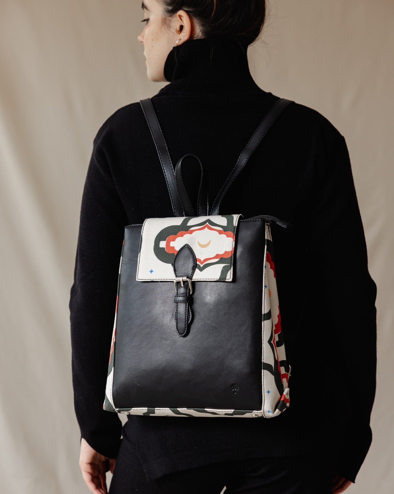 Rectangle Printed Backpack White