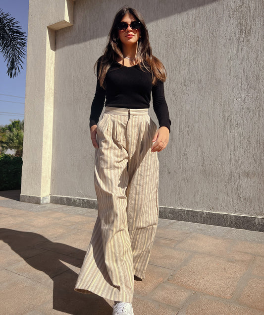 Striped Wide Pants Monochrome Beige