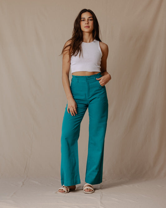 Relaxed Linen Pants Turquoise