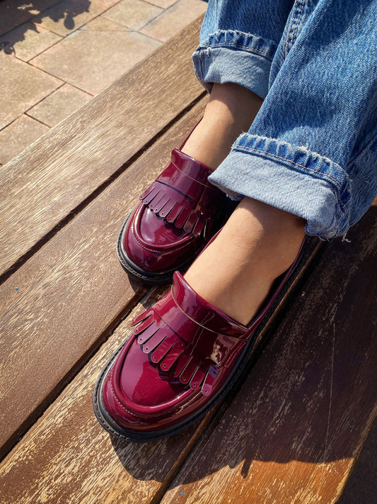 Tasseled Leather Loafers Burgundy