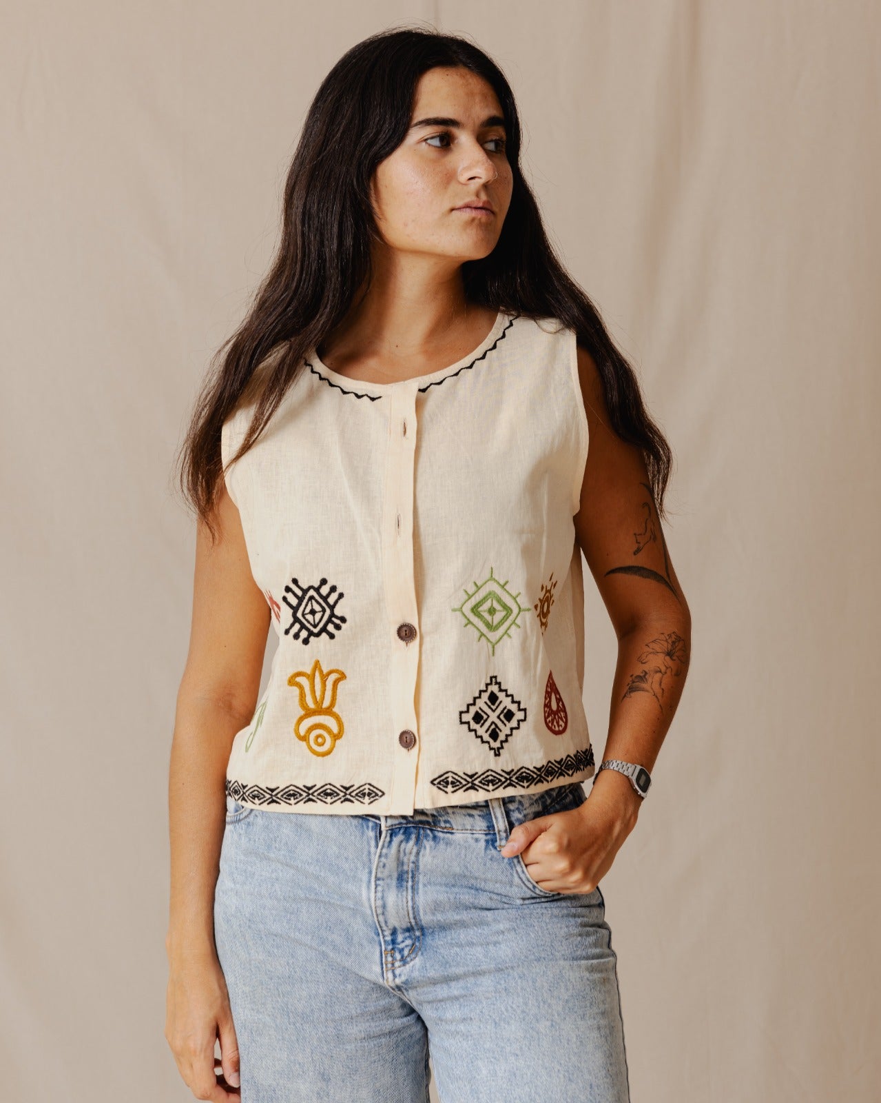 The Boho Lizard Vest Off-White