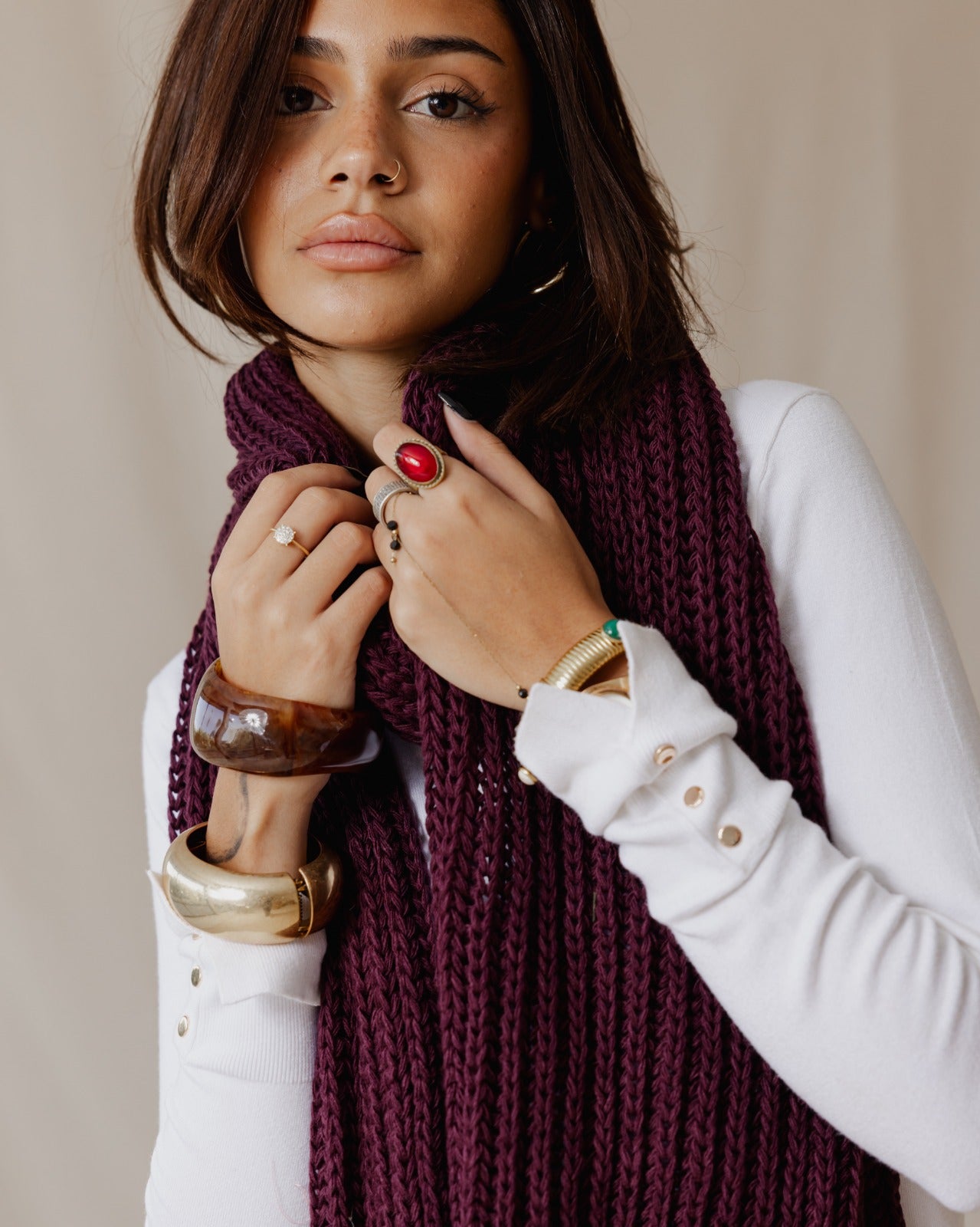 Handmade Edge Fringe Scarf Plum