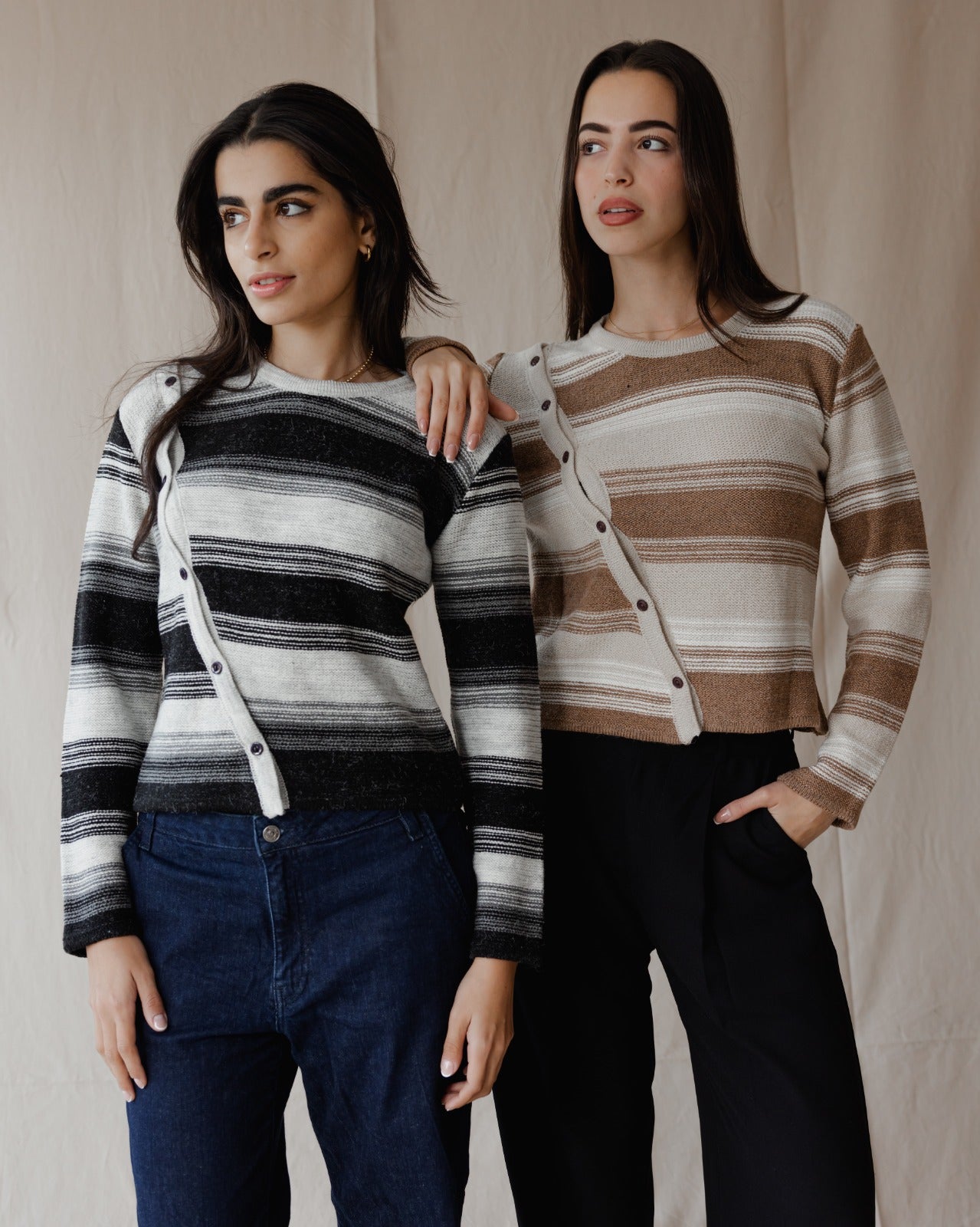 Asymmetrical Wool Top Beige X Cafe