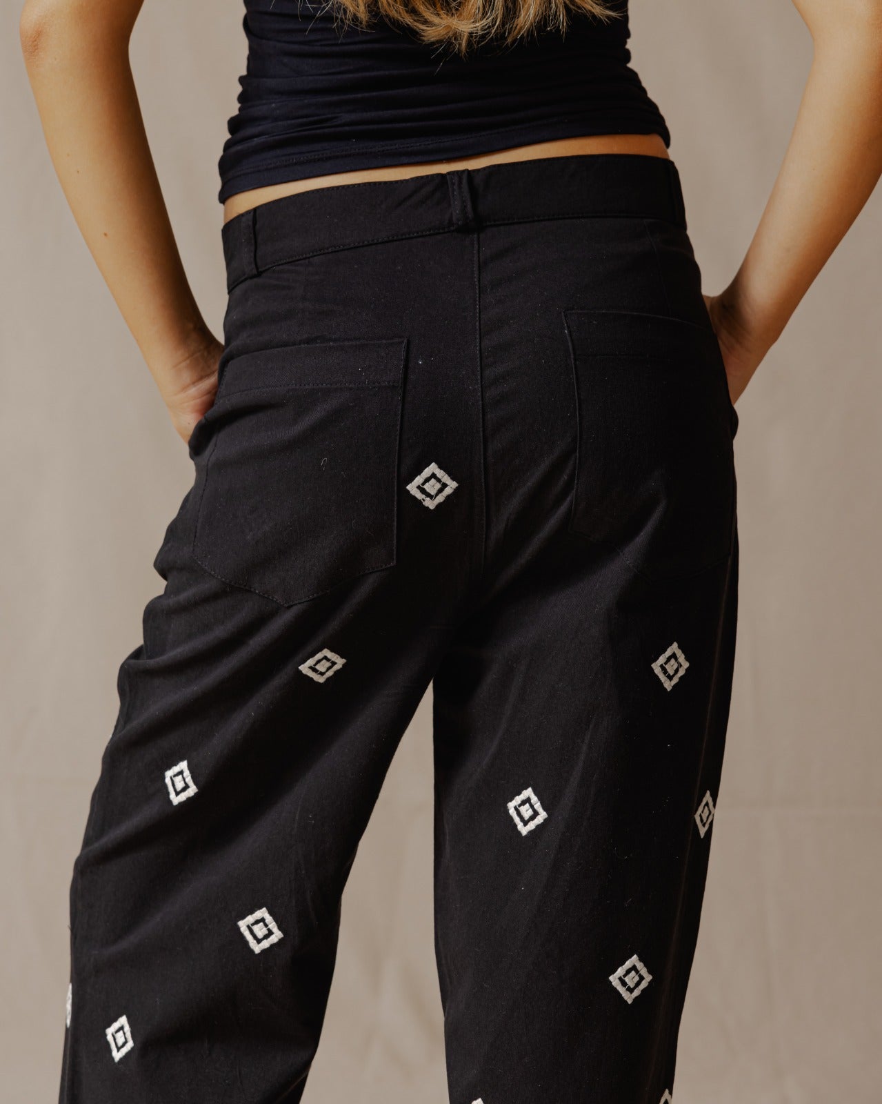 Ethnic Embroidered Pants Black