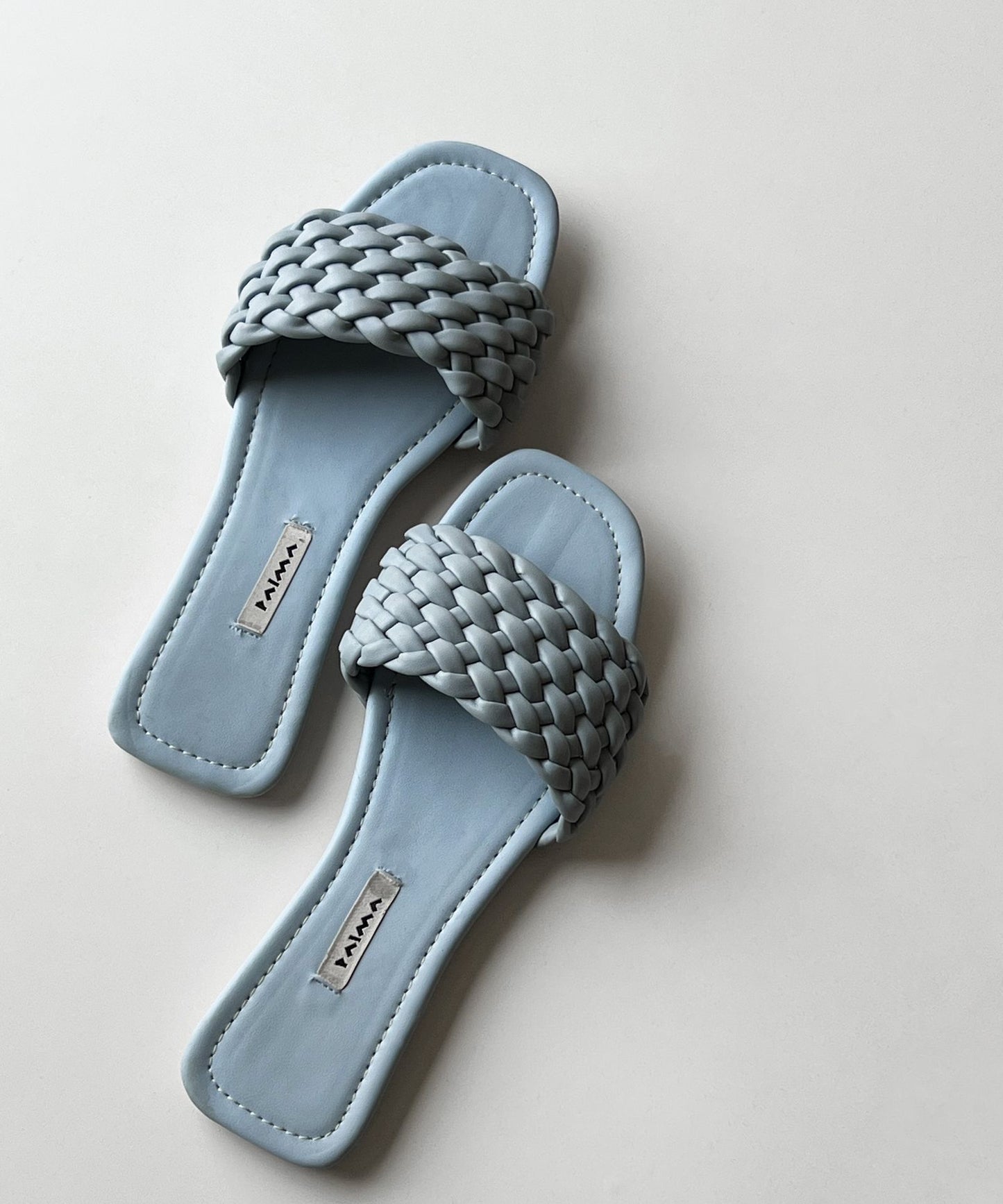 Braided Leather Slippers Baby Blue