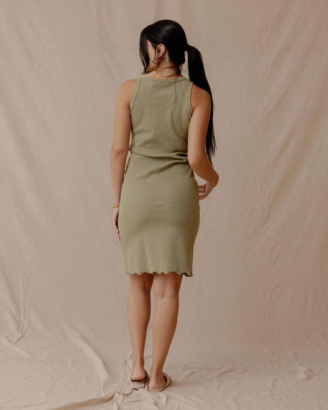 Drawstring Fitted Dress Olive