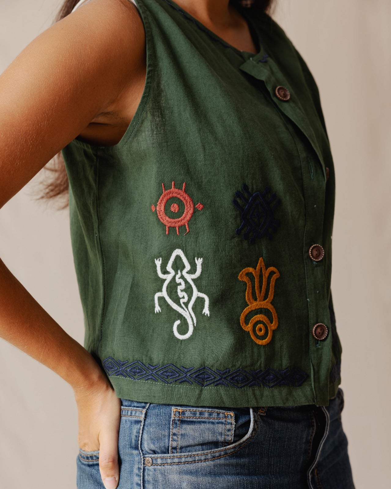 The Boho Lizard Vest Olive