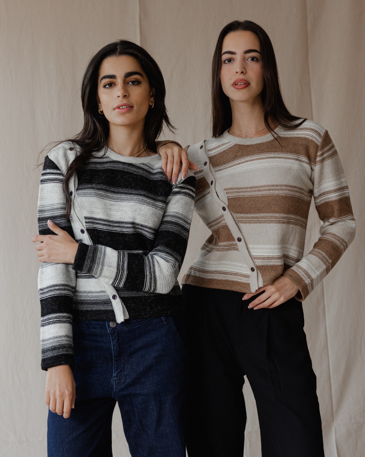 Asymmetrical Wool Top Beige X Cafe