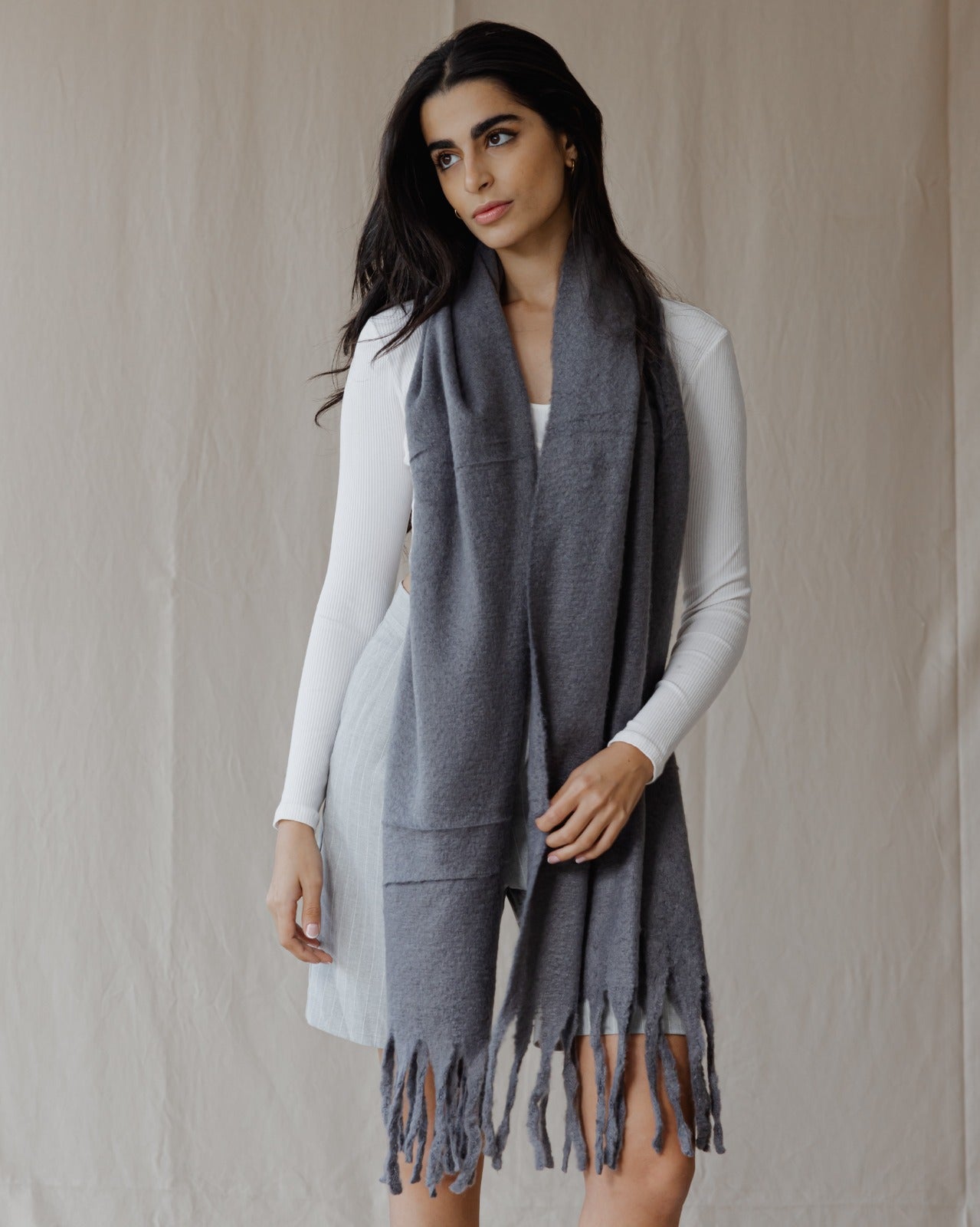 Plain Winter Scarf Dark Grey