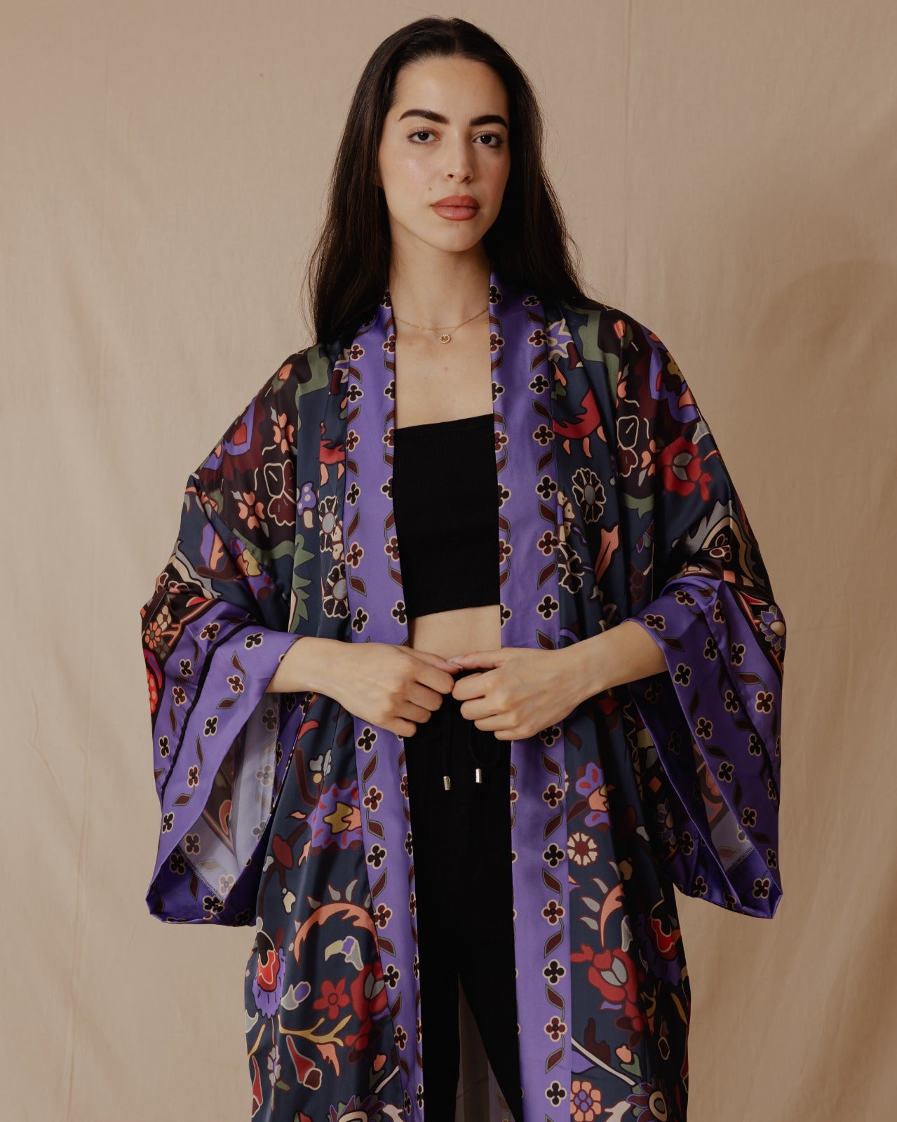 Azadeh Satin Kimono In Teal
