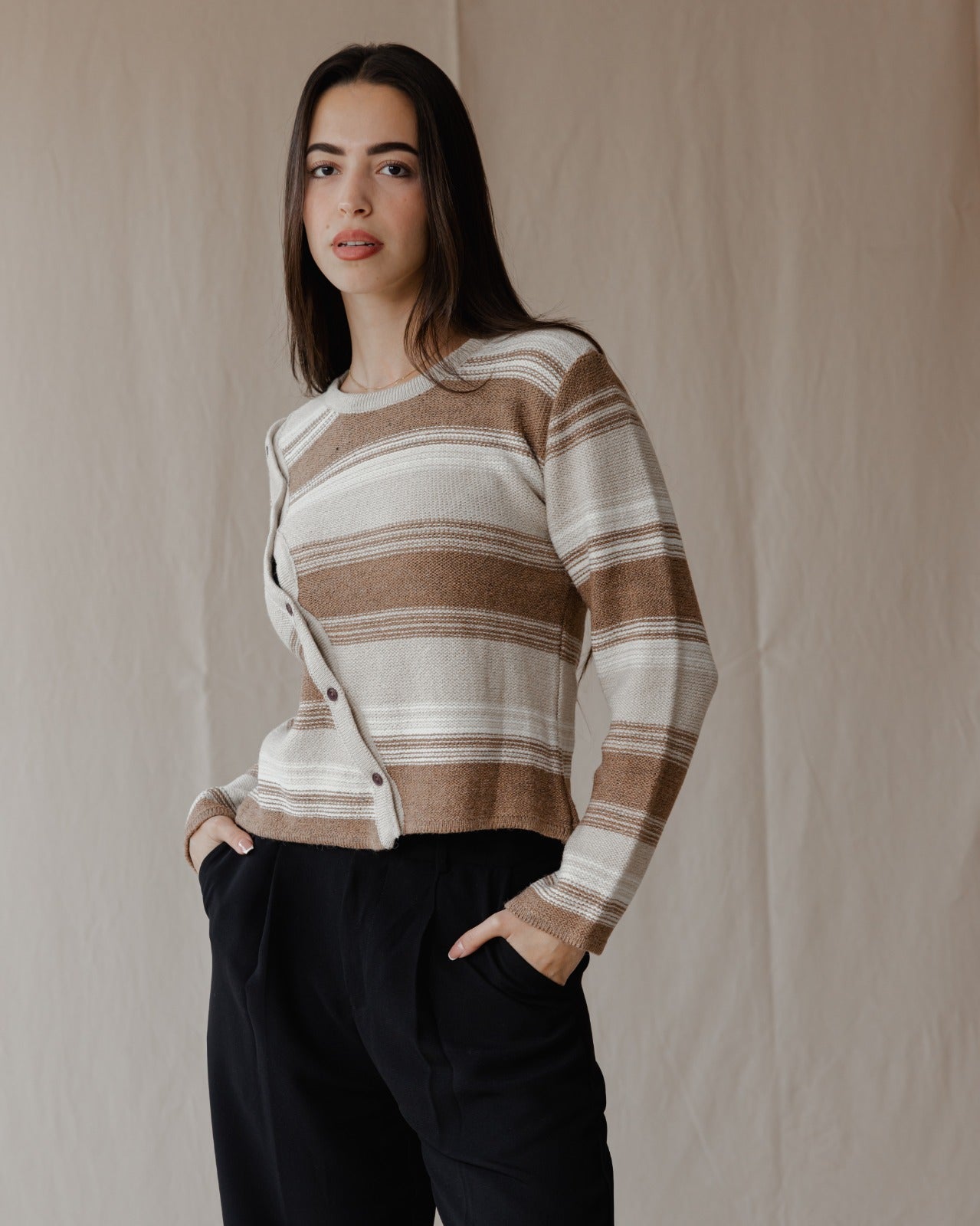 Asymmetrical Wool Top Beige X Cafe