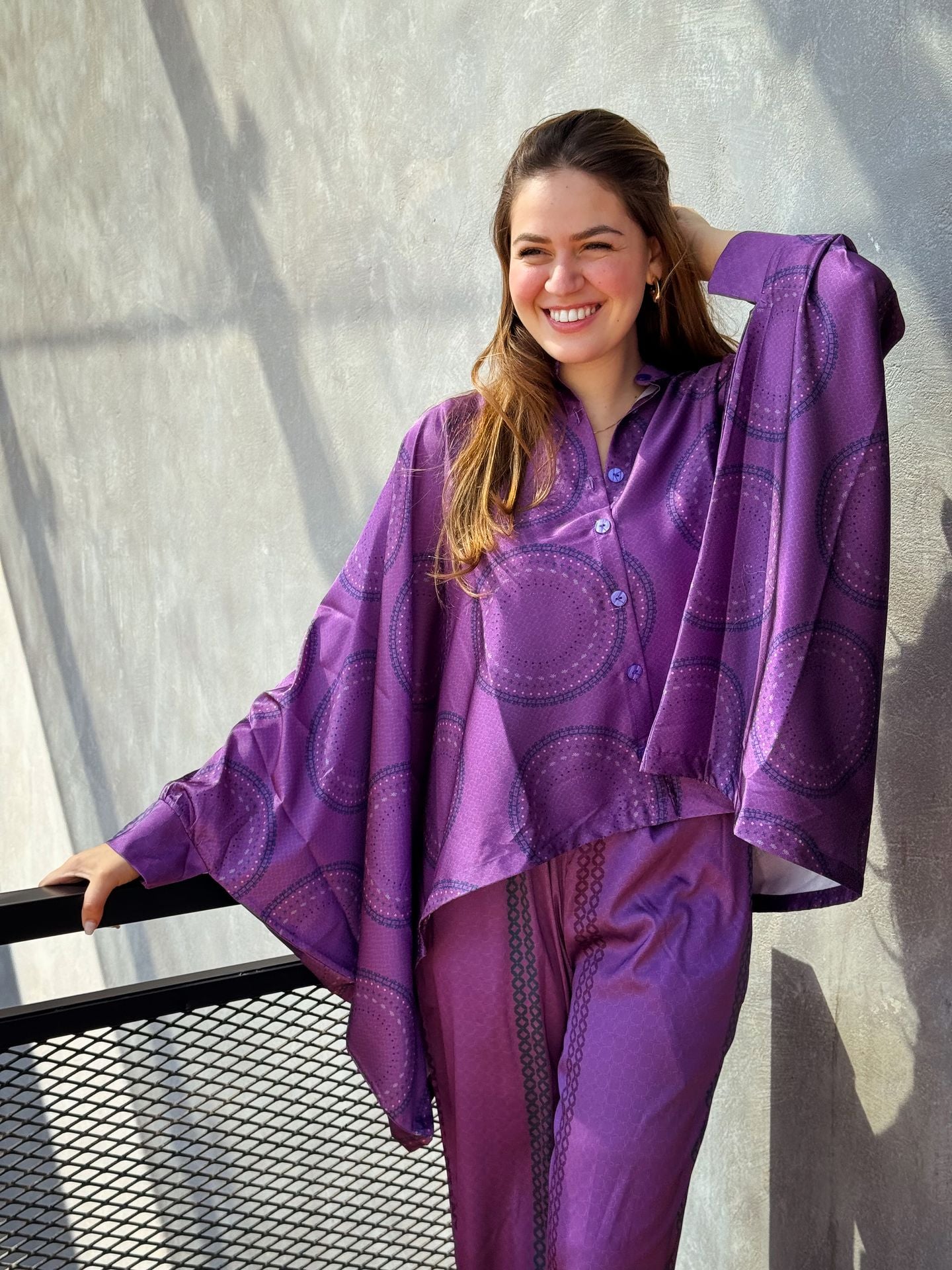 Geometric Lines Cape Set Purple