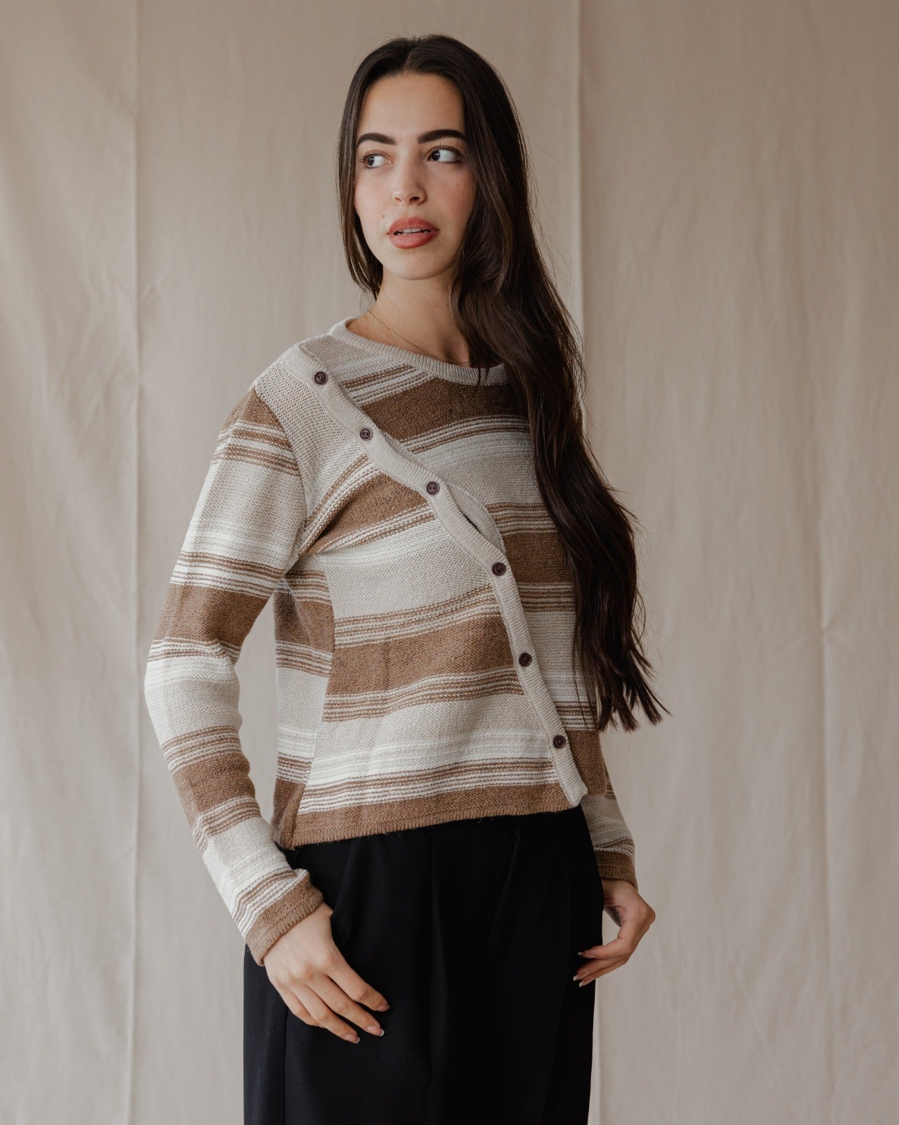 Asymmetrical Wool Top Beige X Cafe