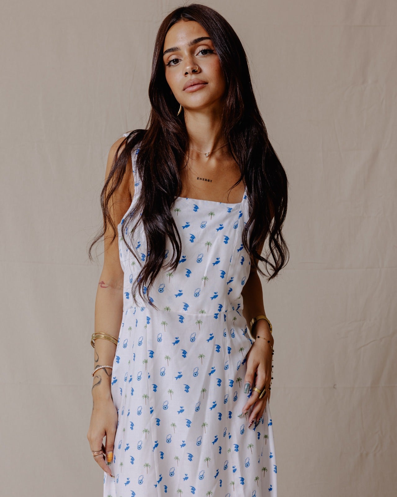 Tropical Nazar Palm Dress Blue