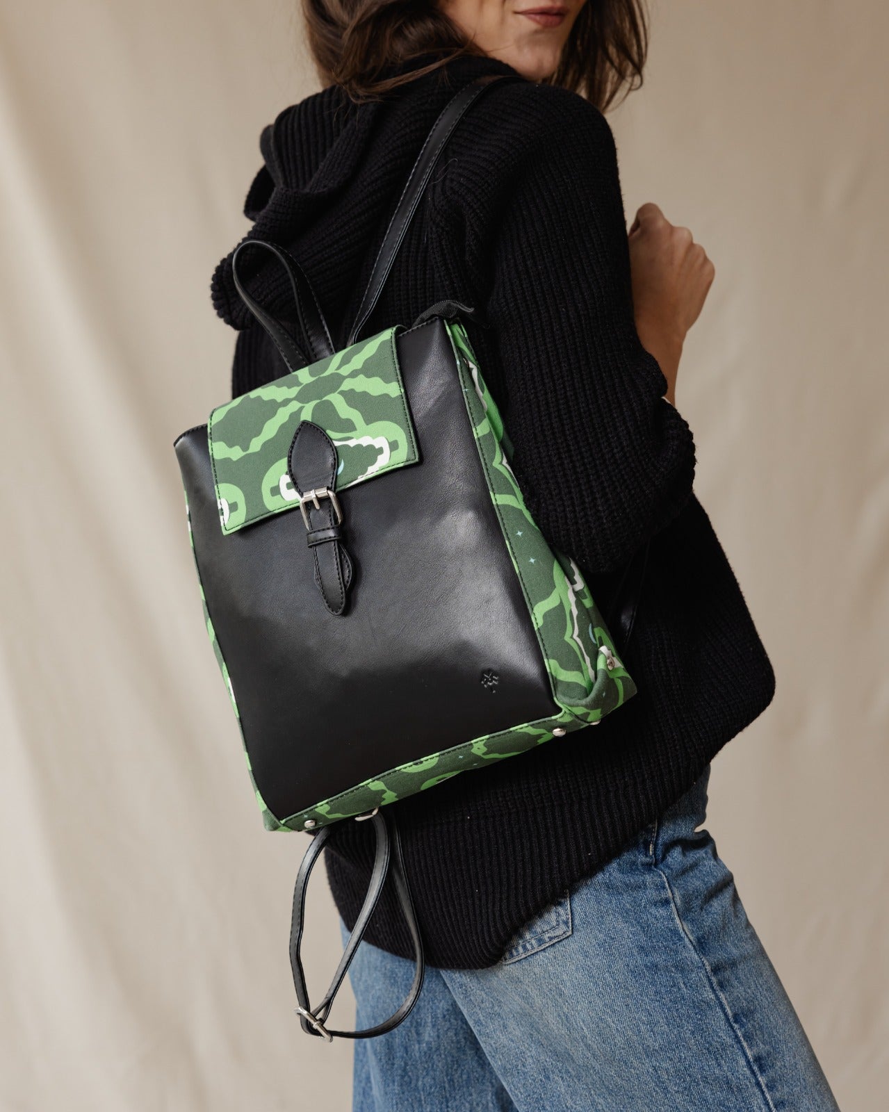 Rectangle Printed Backpack Green