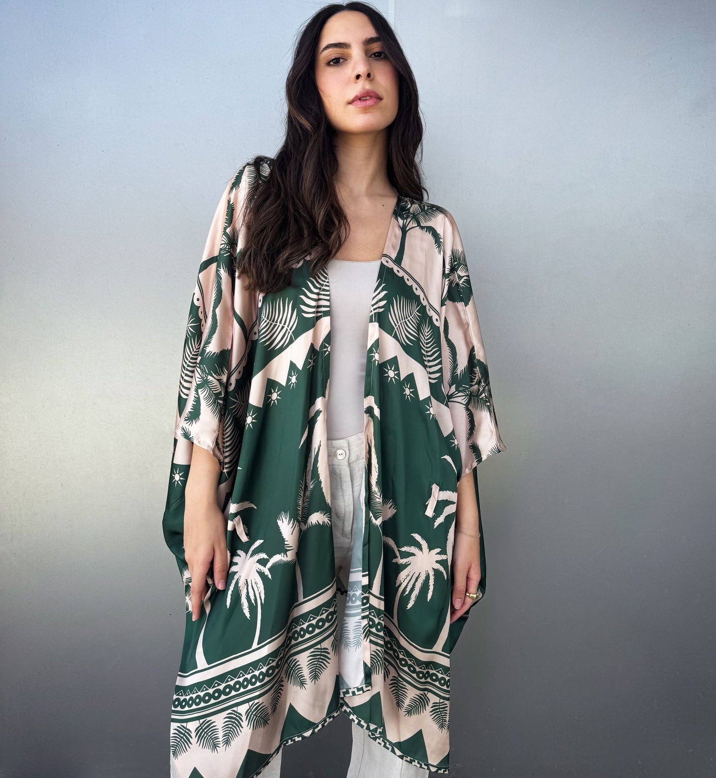 Palms Short Kimono Green