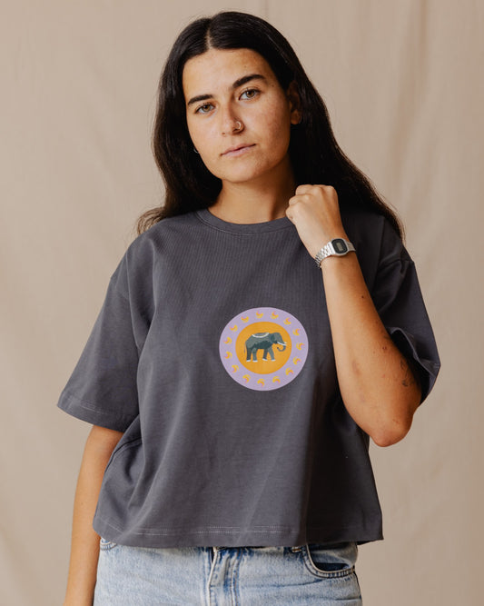 Indian Elephant Cropped Tee Charcoal Grey