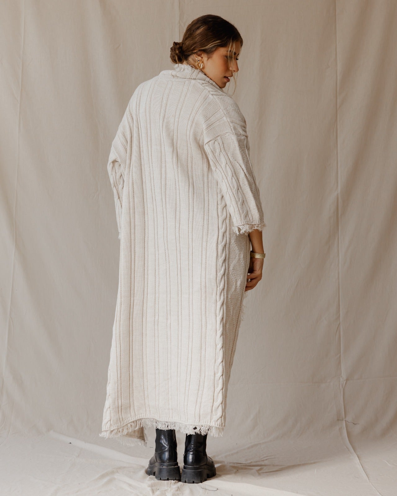 Cable Knit Coat Beige