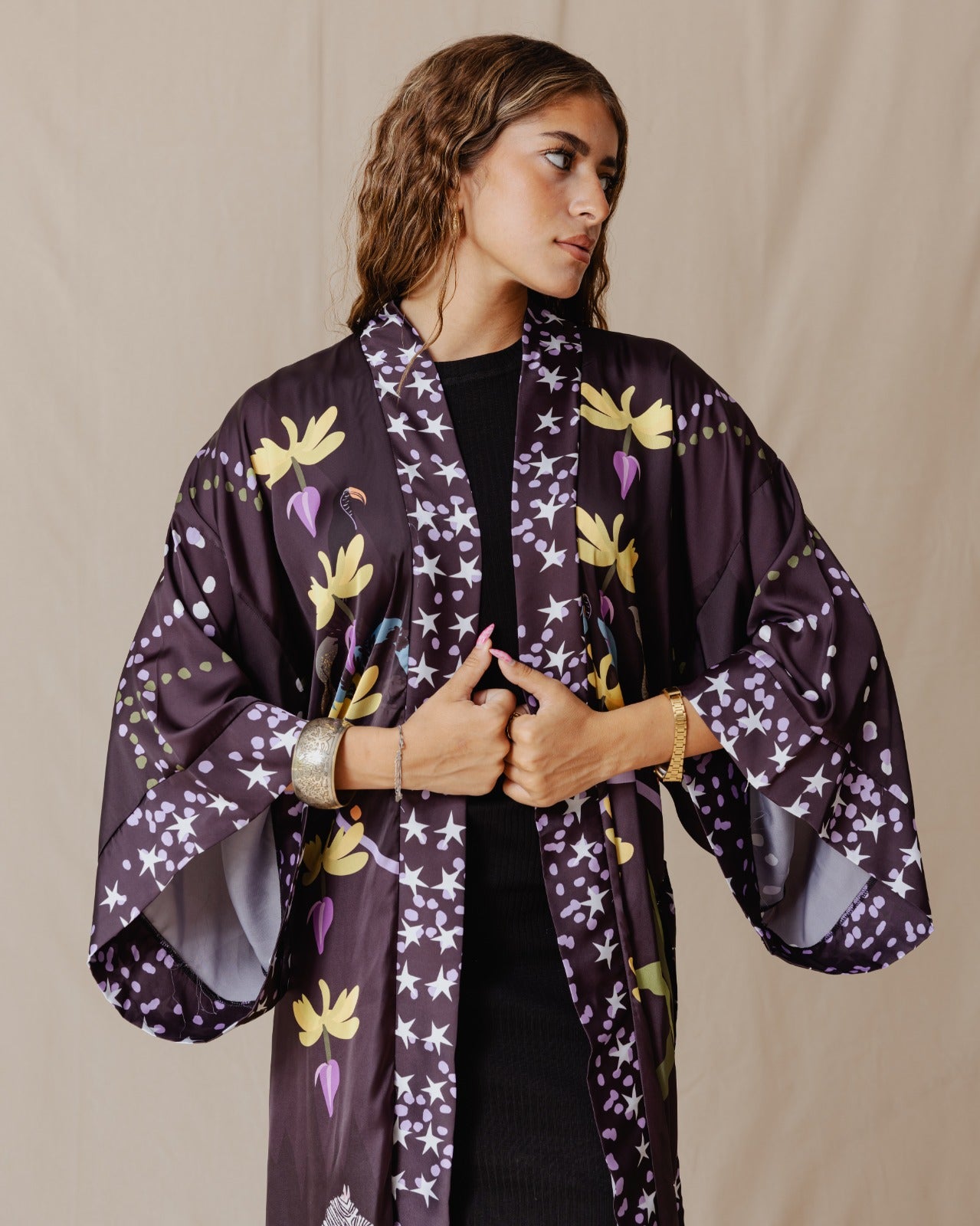 Jungle Night Sparks Satin Kimono