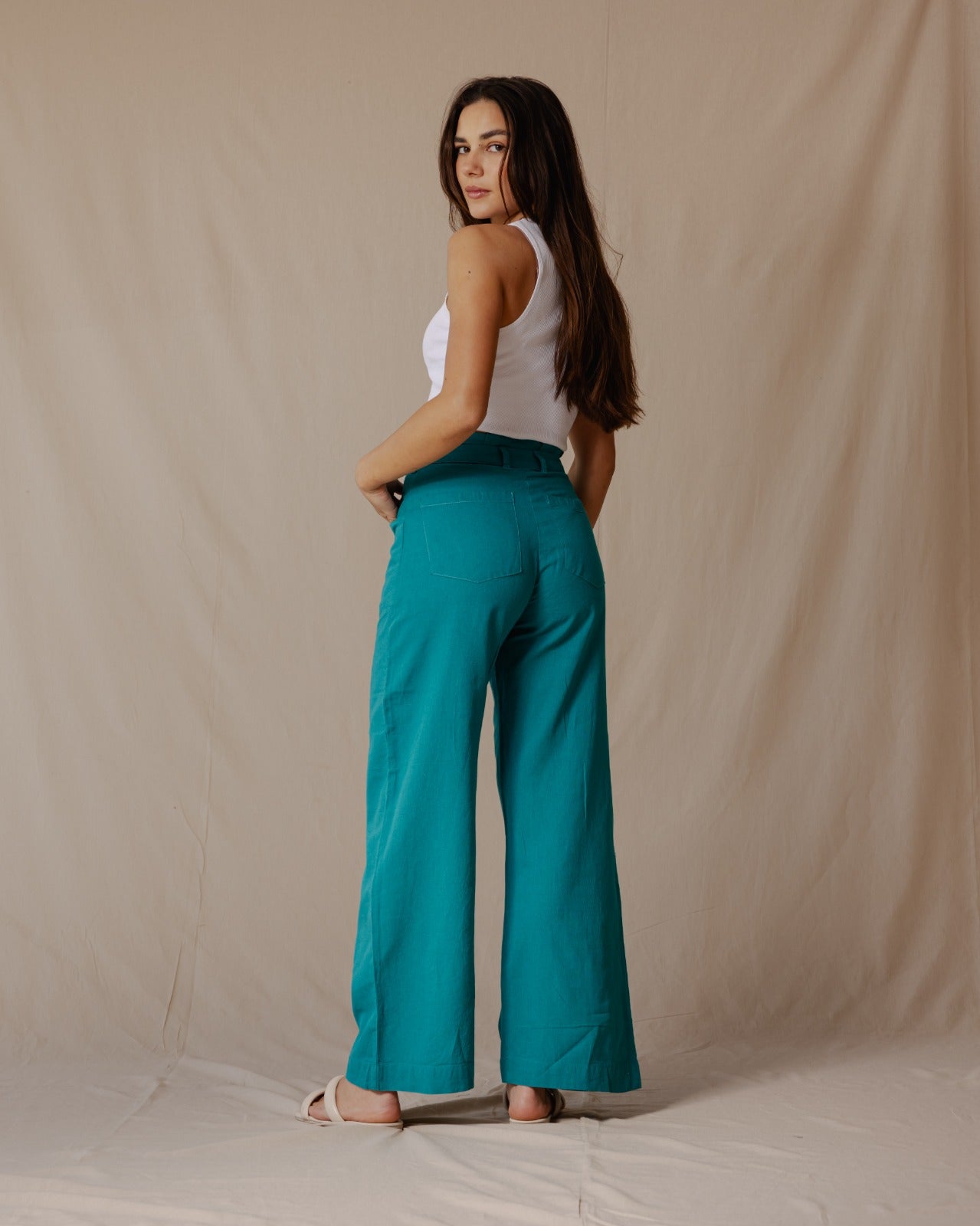 Relaxed Linen Pants Turquoise