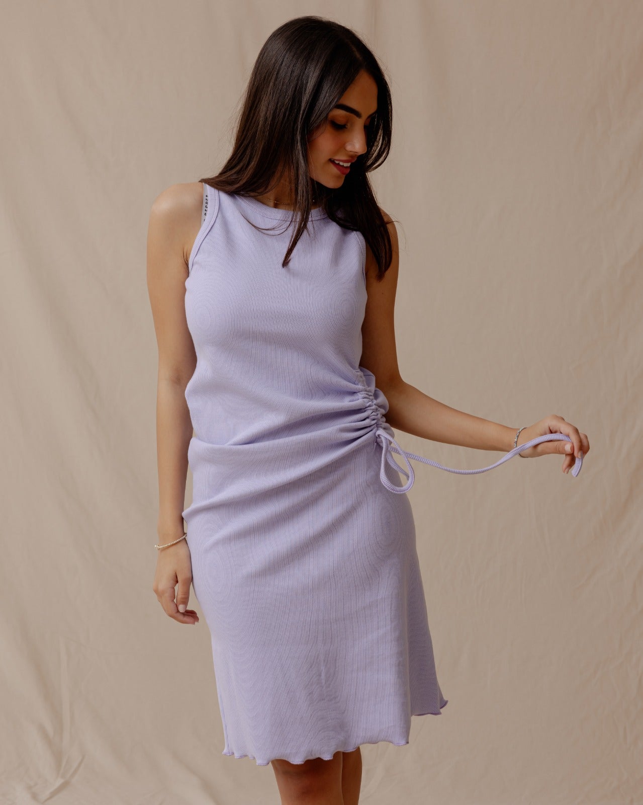 Drawstring Fitted Dress Lilac